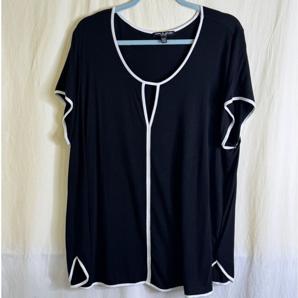 Cable & Gauge Women's Black with White Trim Top / Blouse Plus Size 2X